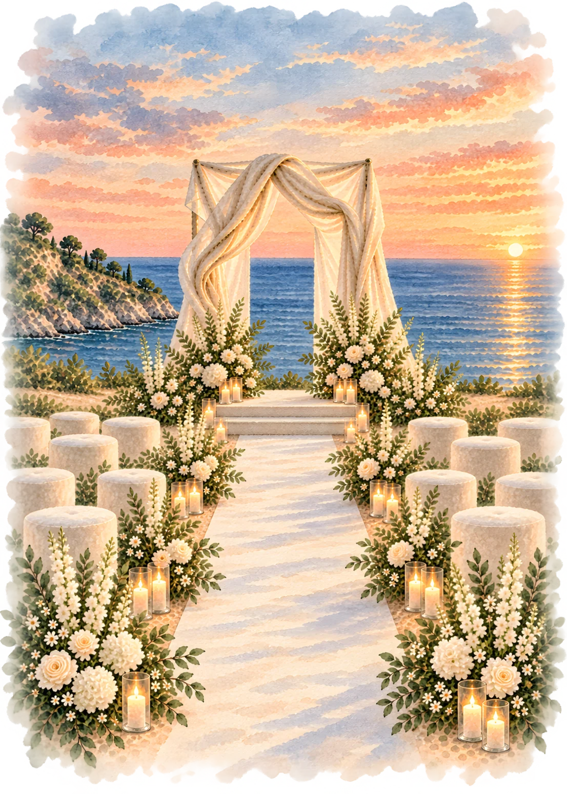 WATERCOLOR CEREMONY OVERLOOKING THE MEDITERRANEAN SEA