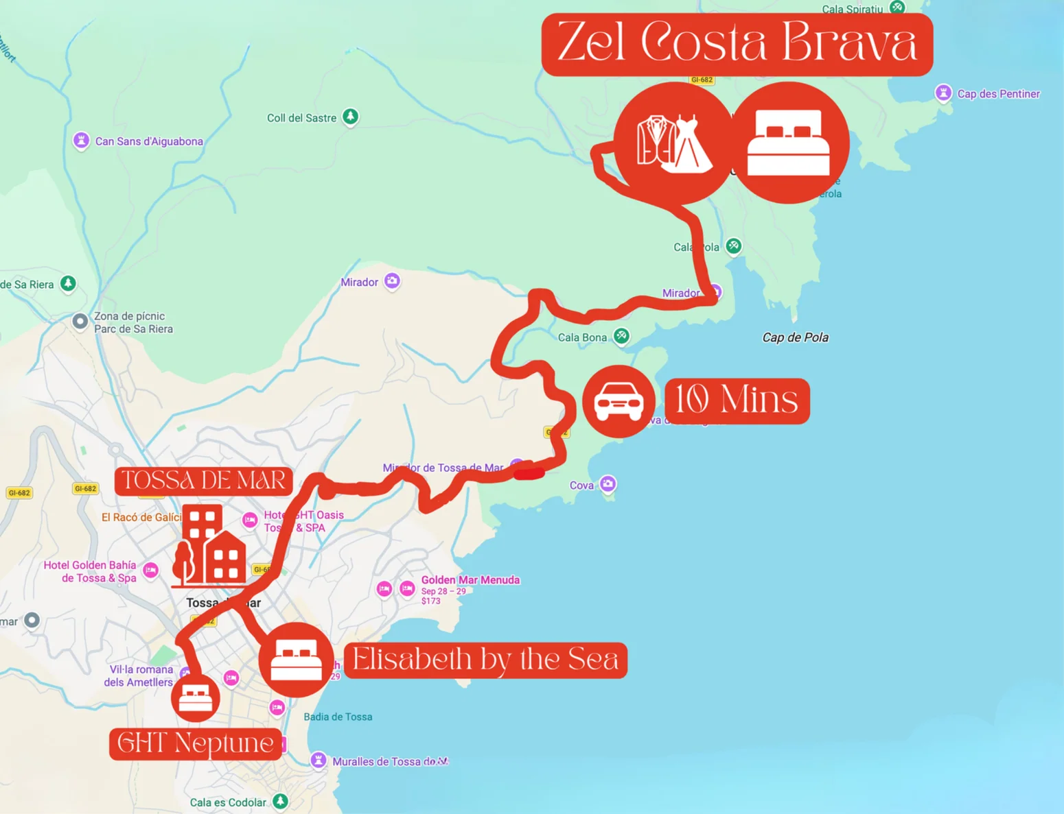 MAP OF ZEL COSTA BRAVA AND HOTELS IN TOSSA DE MAR