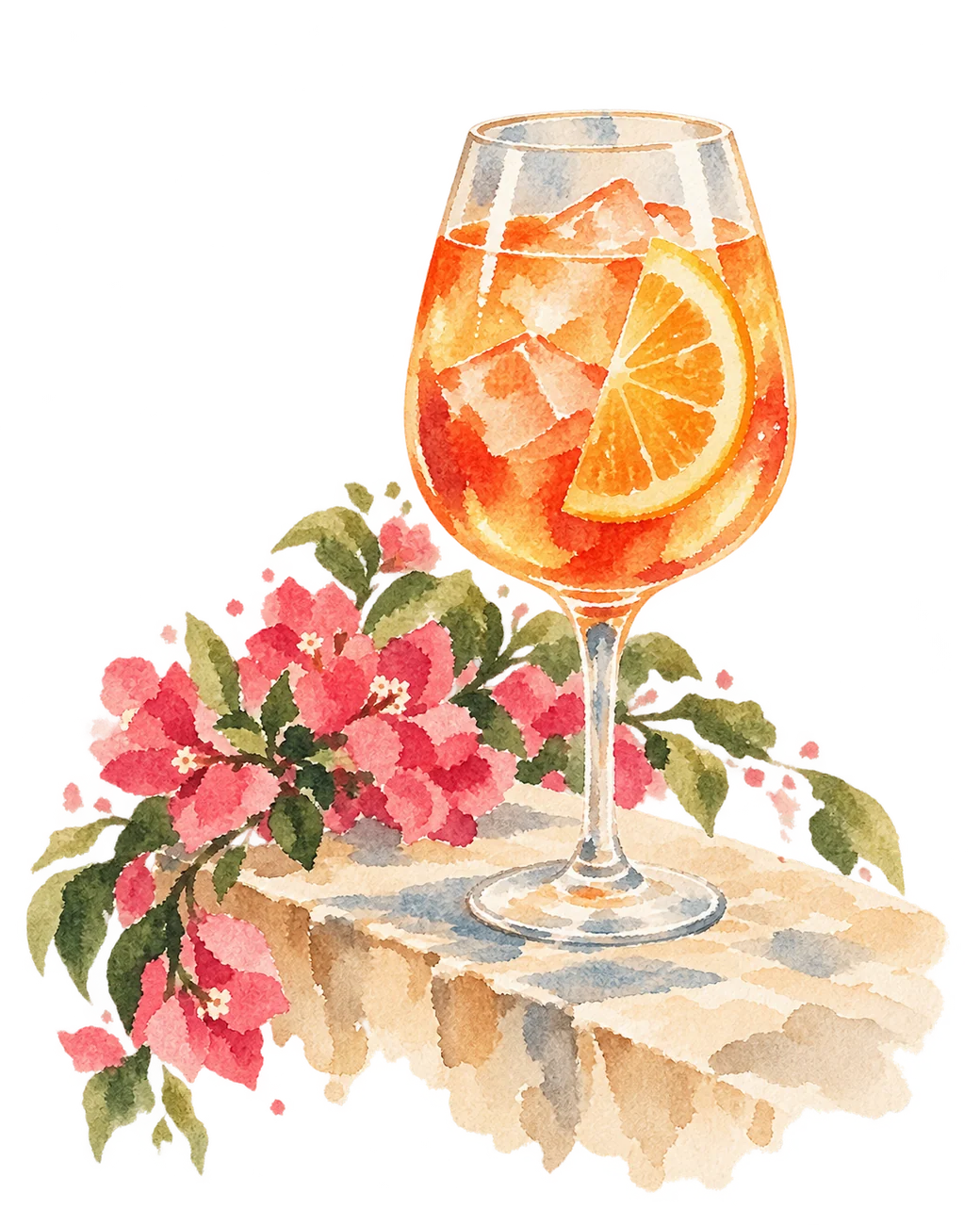 WATERCOLOR SPRITZ COCKTAIL BESIDE THE SEA