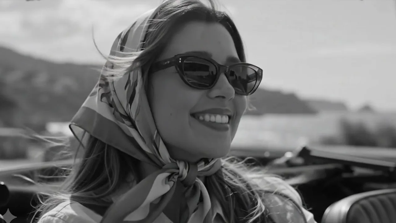 Raquel smiling in scarf alternate still